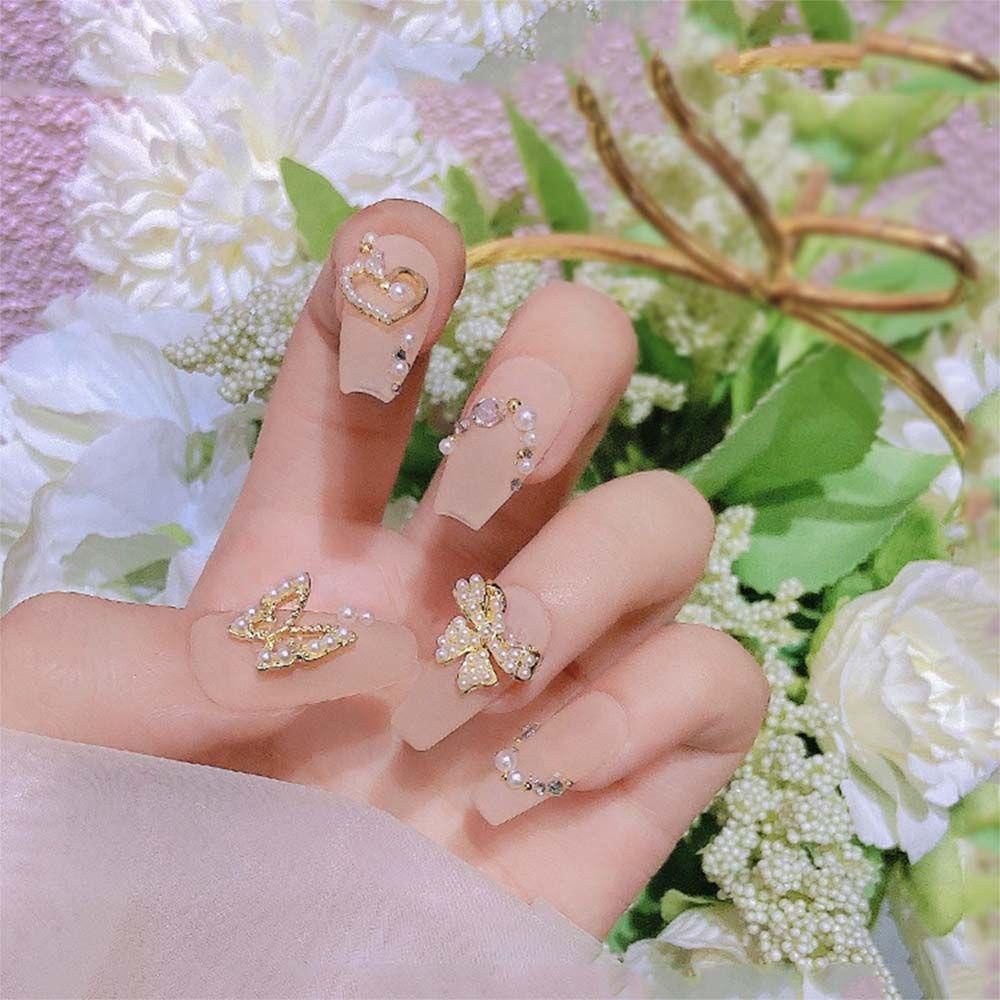 AUGUSTINA Agustina Ikatan Simpul Nail Art Berlian Jepang Mutiara Bow Tie Pendant Flash Nail Art Diamond