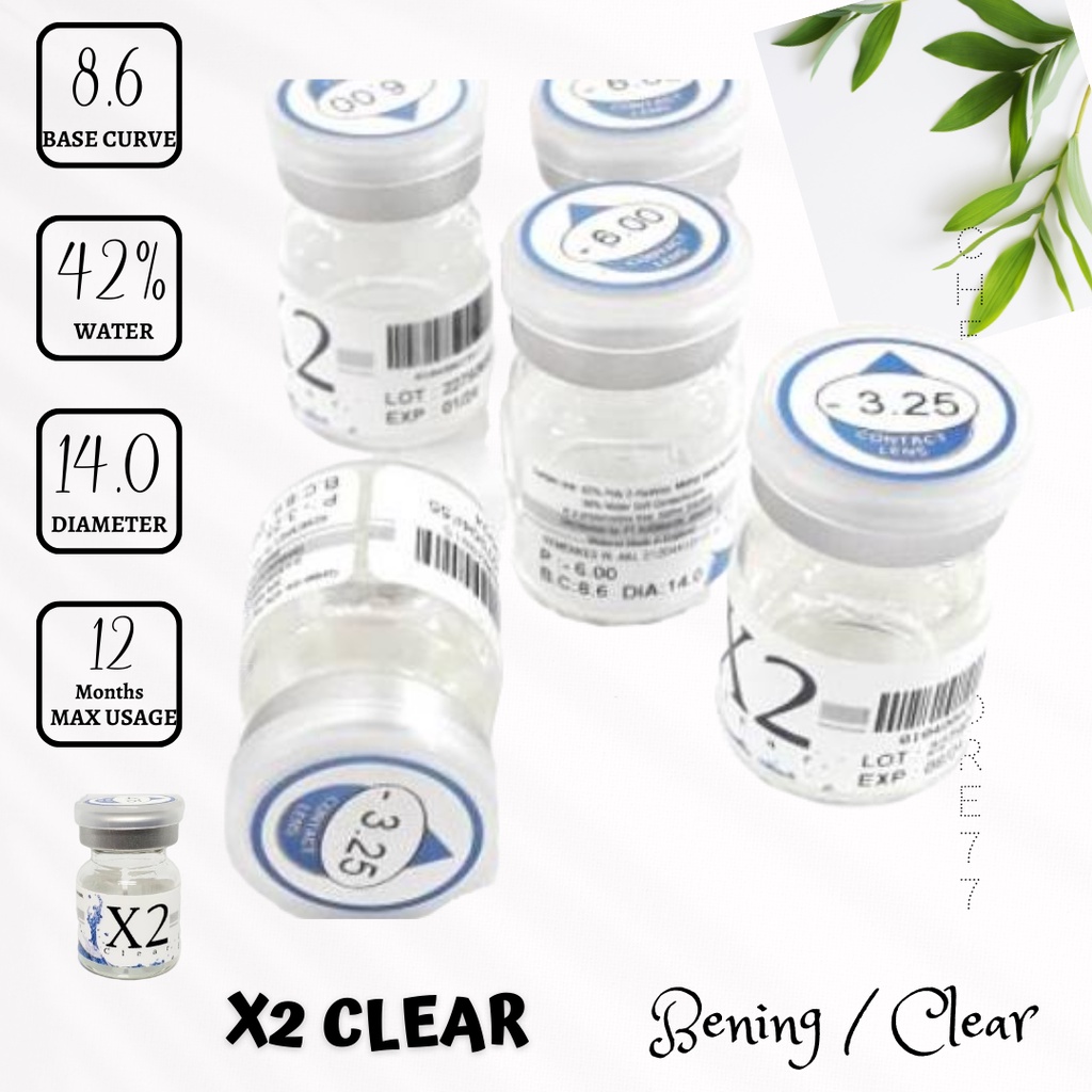 SOFTLENS X2 CLEAR 1 TAHUN ( BENING ) 0.50 SD 4.50 | HARGA PERBOTOL | SEPASANG WAJIB BELI 2 BOTOL