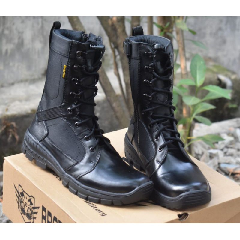 Sepatu Pdl Tni Polri Merk Brotrher Swatt Bahan Kulit Sapi &amp; Kordura Anti air Pakai Resleting Ringan