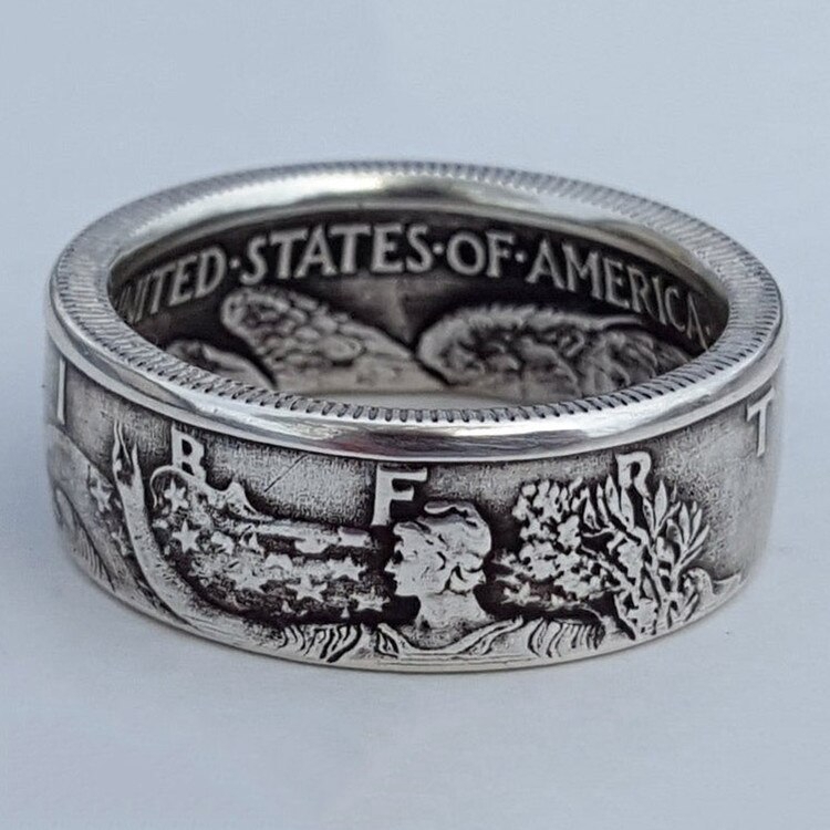 Cincin Silver 1945 Motif Ukir Uang Dollar Amerika Gaya Hip Hop Punk Handmade Untuk Pria/Wanita