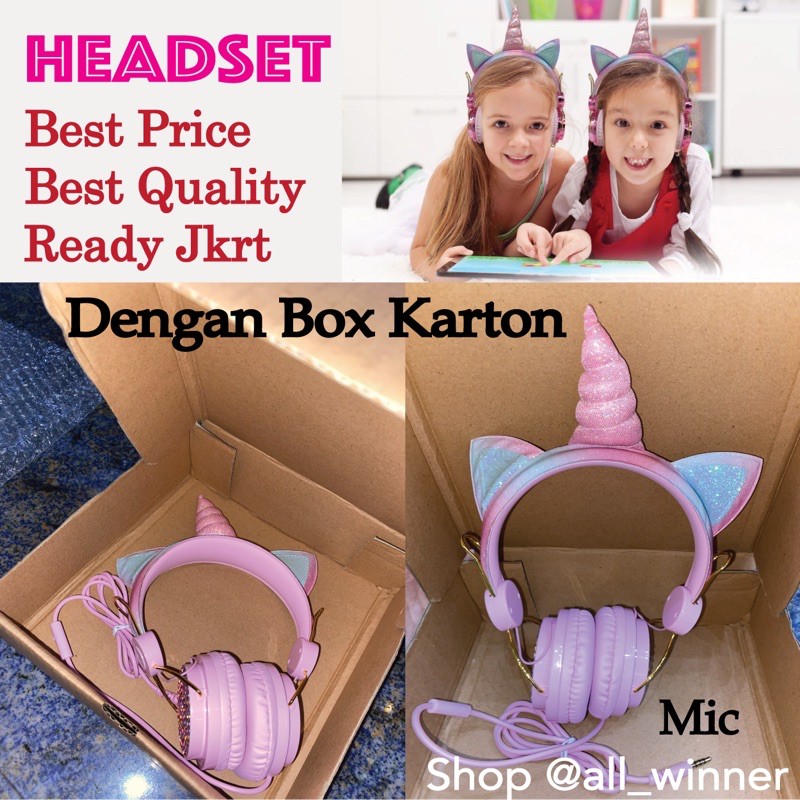 UNICORN HEADPHONE HEADSET ANAK CEWE EARPHONE UNICORN HENSET Mikrofon Putri Girls Lucu Cantik Musik Stereo Anak Hadiah LUCU Dengan Gaming Belajar Online Musik Studying