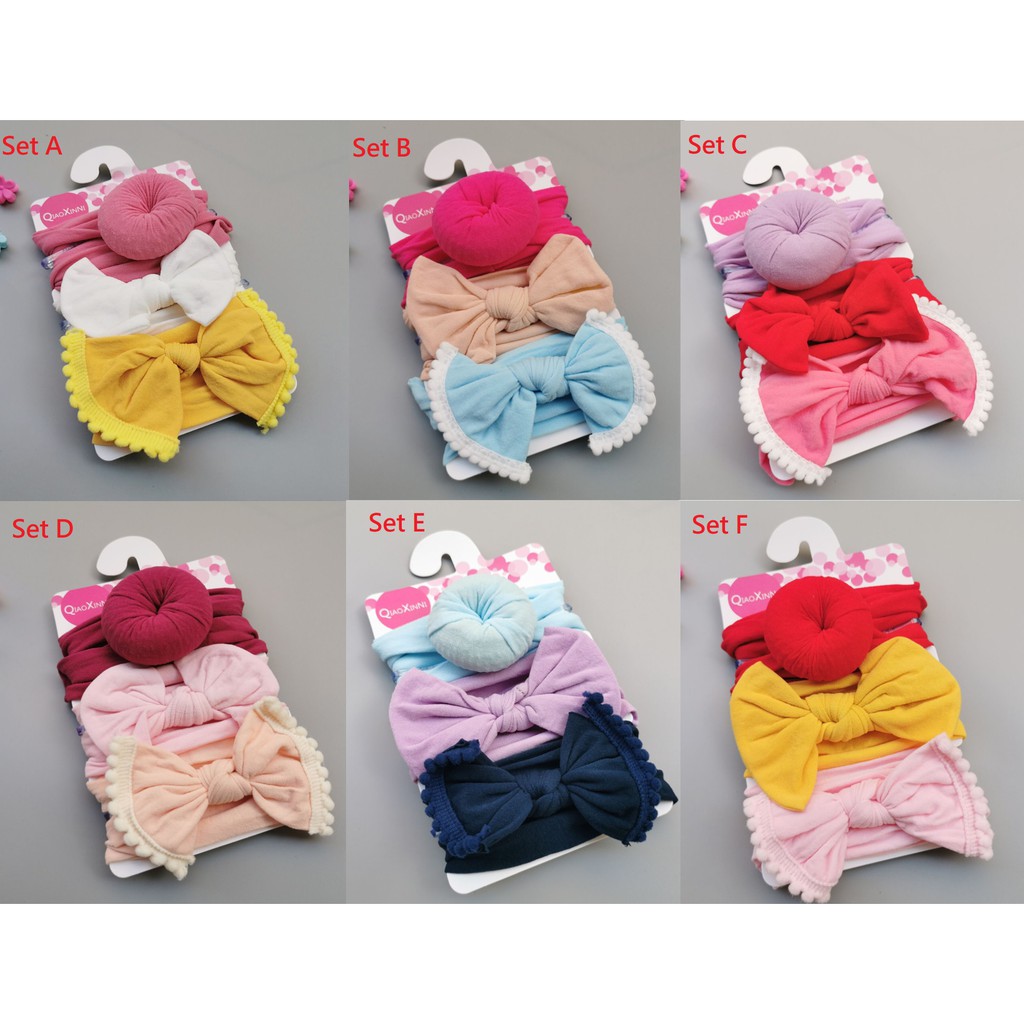 ( 1 set  3 pcs) Satu set bandana bayi / bando anak import motif donat dan pita