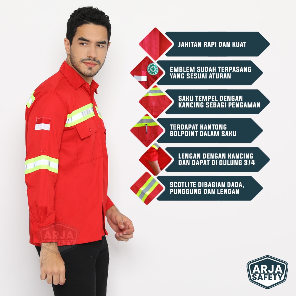 ARJA SAFETY [ FREE LOGO SAFETY &amp; BENDERA ] Kemeja Safety Lengan Panjang, Baju Proyek, Baju Safety, Baju Lapangan, Wearpack Atasan, Wearpack Atasan Lengan Panjang