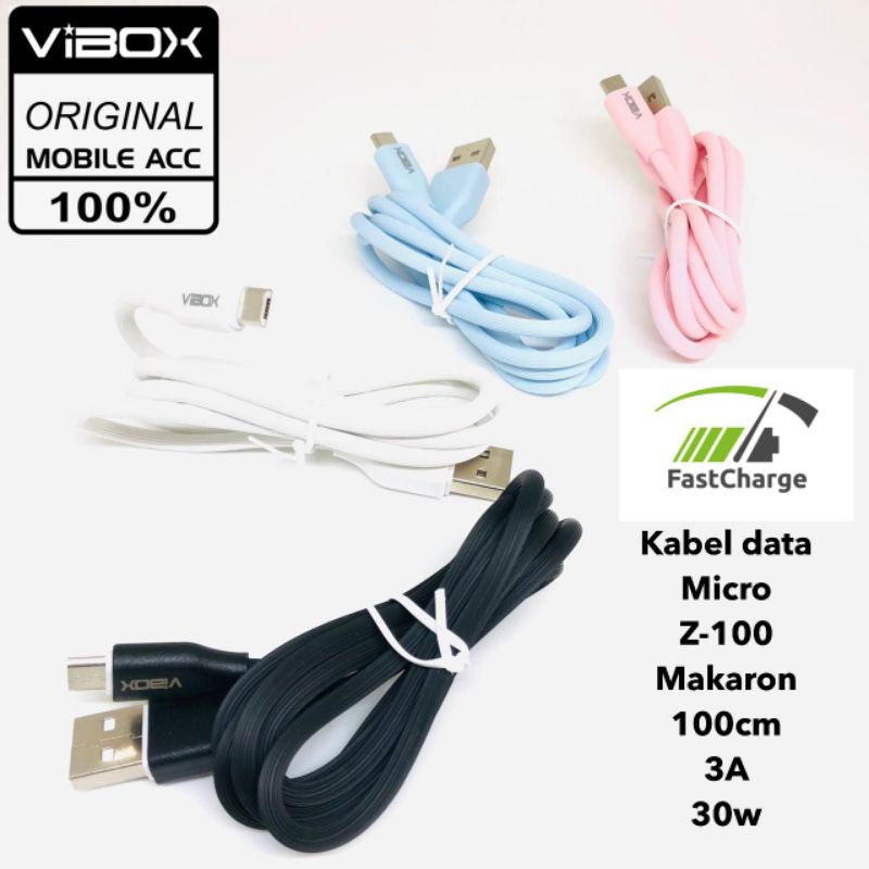 0Vibox Kabel data micro z100 macaron 100cm 3A 30w isi real full serabut tembaga material bahan terkuat original