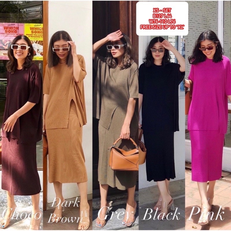 premium X2 studio import bangkok - nagita set top & skirt knit import bangkok