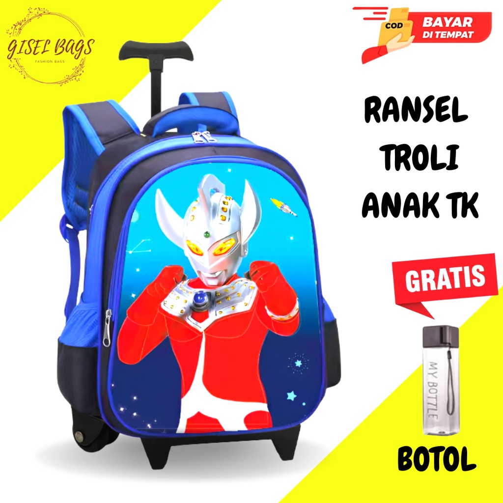 GB Tas ransel troli anak laki laki gambar timbul karakter superhero tas troli anak import