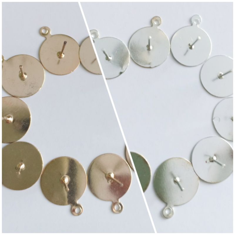 10 pcs Anting tusuk silver/ emas bahan aksesoris/craft