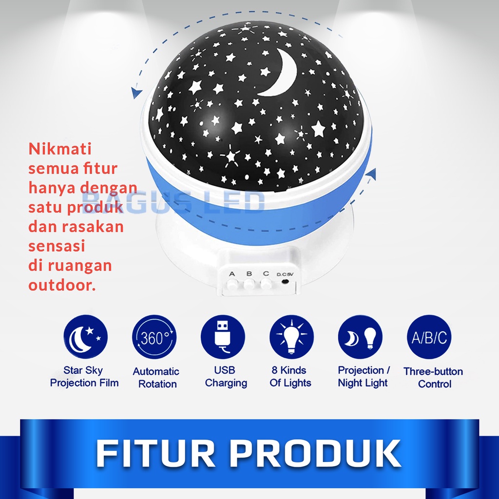 Lampu Proyektor Hias Langit Bulan Bintang Unik Projection Starry Lamp