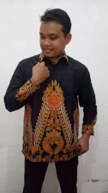 Batik Solo Kemeja Batik Pria Panjang Gunungan Hitam Dillan Atasan Modern Premium Lapis Furing Ori