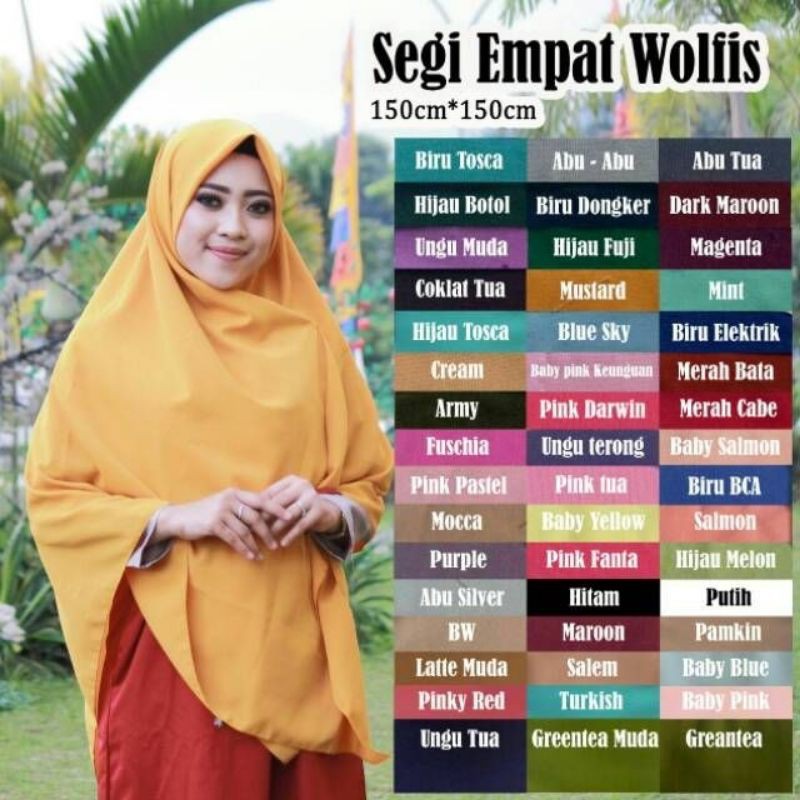 Hijab segi empat jumbo wollpeach wolfis premium 150 x 150cm