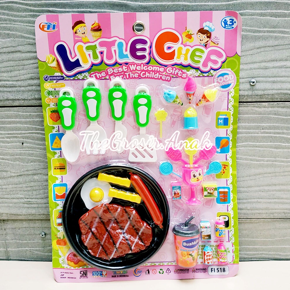 Little Chef Steak Mainan Masak-masakan Ice Cone Es Krim Lolipop Telur Sosis Soda