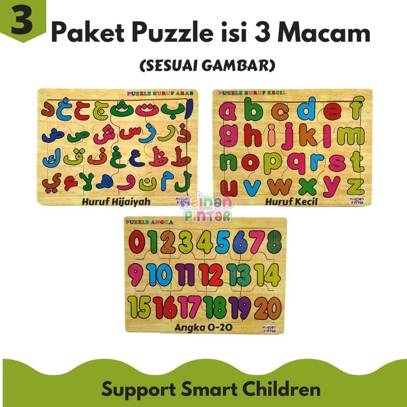 Puzzle Kayu Edukasi Mainan Kayu Pintar Paket Isi 3 Dan 4 Lengkap Bisa COD