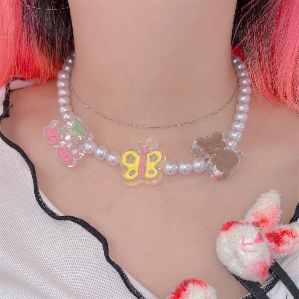 Mxbeauty Wanita Mutiara Kalung Fashion Perempuan Manis Beruang Indah Choker Gelang Elastis