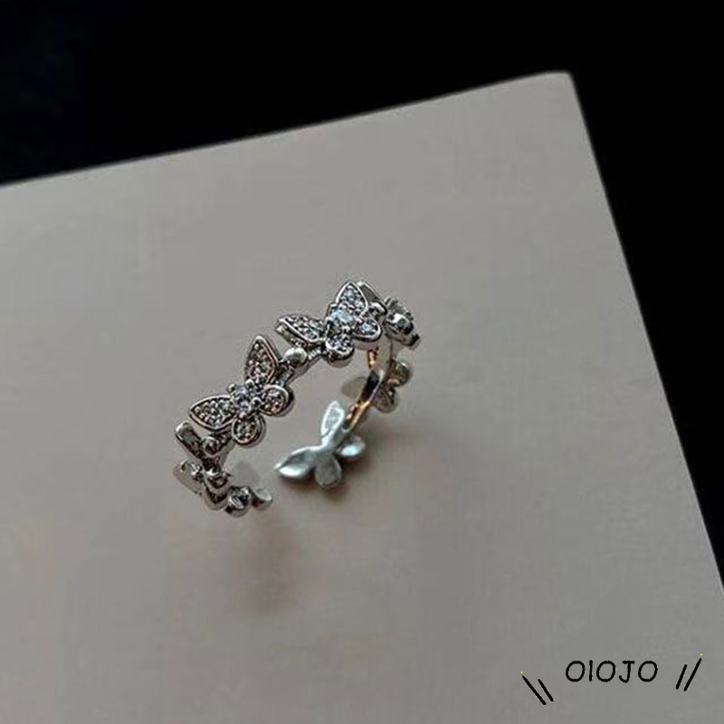 【COD】Cincin Model Terbuka Desain Kupu-Kupu Aksen Berlian Gaya Korea