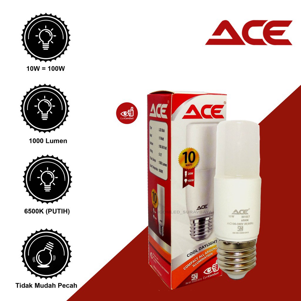 Lampu Bohlam LED Stick ACE 10Watt - ACE LED STICK Bulb 10 Watt 10W