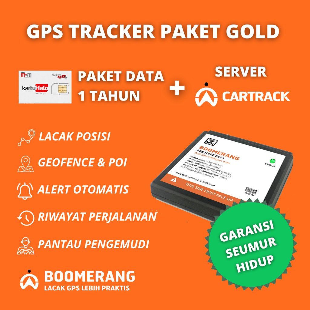 GPS Tracker 4-in-1 Boomerang Gold Cartrack + Kartu SIM + Kuota 1 Tahun