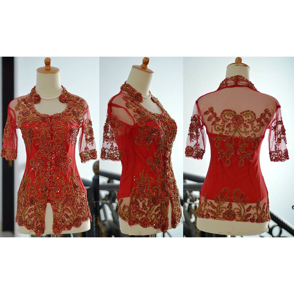 Kebaya Lengan Pendek pesta wisuda model terbaru brokat tile payet 2016