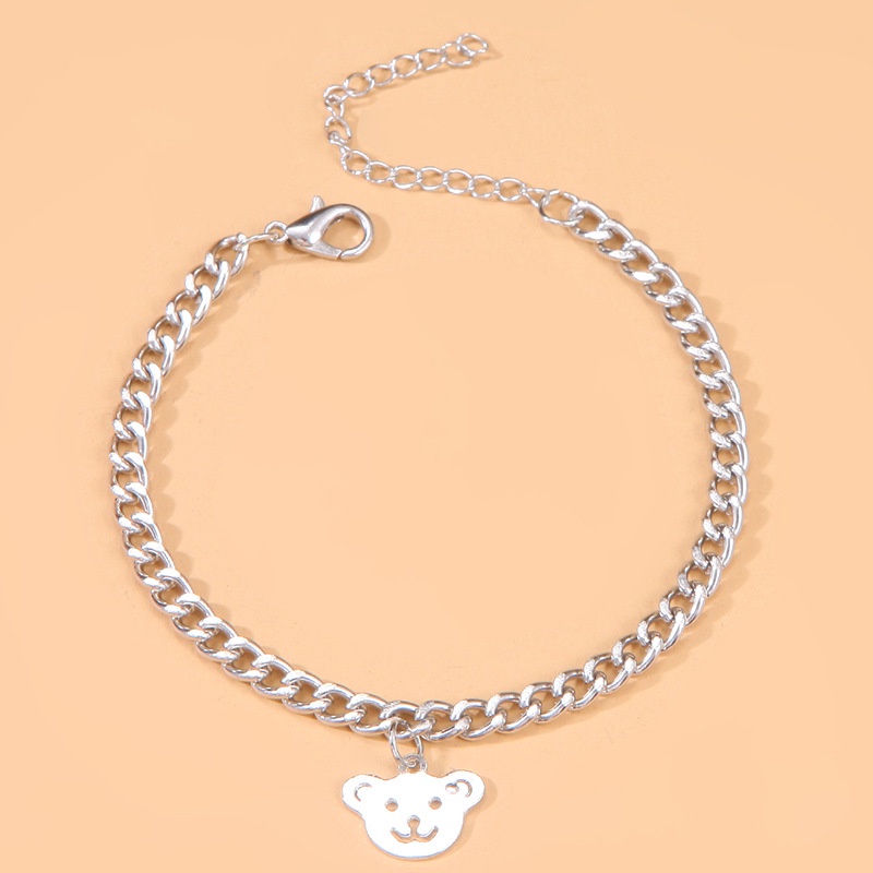 Roselife Gelang Tangan Rantai Aksen Beruang Kecil Warna Silver Untuk Wanita