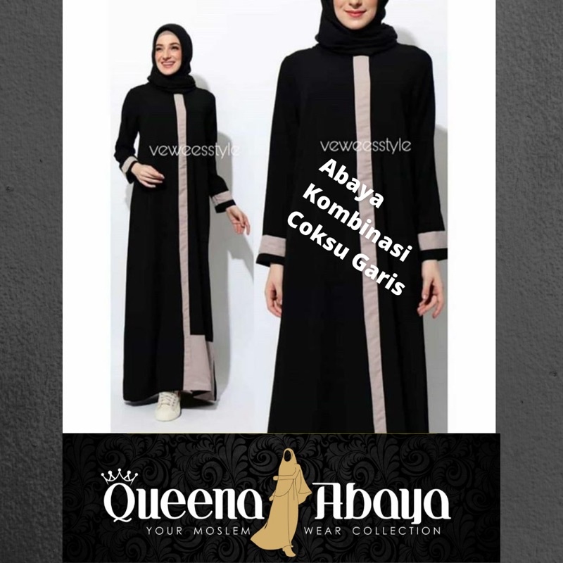 BASIC ABAYA | Abaya Jetblack  | Abaya Arab | Abaya Mewah | Abaya Kombinasi Coksu Garis By QueenaAbay