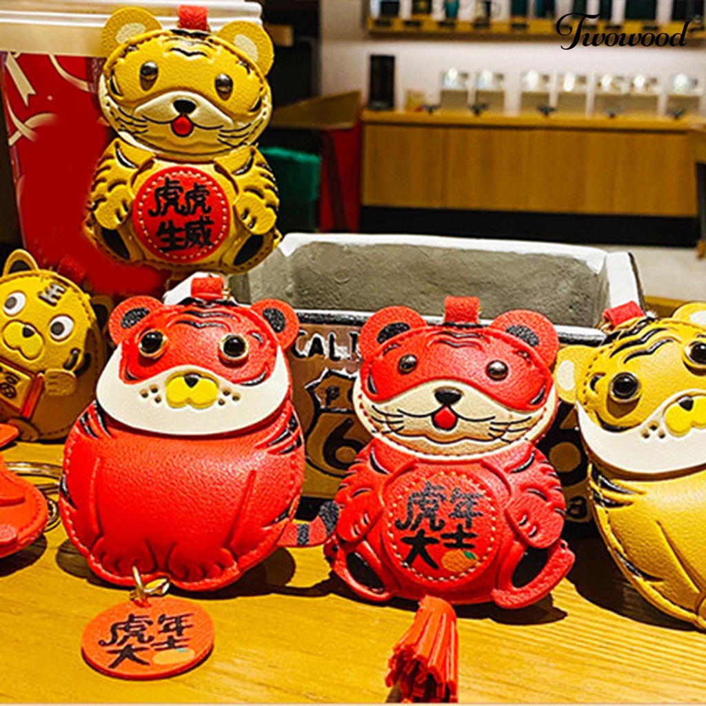 Twowood Gantungan Kunci Boneka Harimau Kartun Bahan Kulit Imitasi