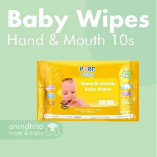 PURE BABY Hand &amp; Mouth Anti Bacterial Baby Wipes 10s Tissue Basah