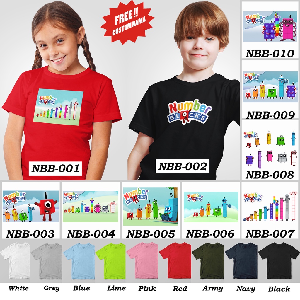 [FREE NAMA !!] Kaos Anak &amp; Family Number Blocks 100% COTTON PREMIUM