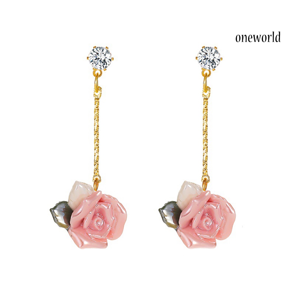 OW# Women Vintage Style Three-Dimensional Rose Eardrop Dangle Ear Stud Earrings