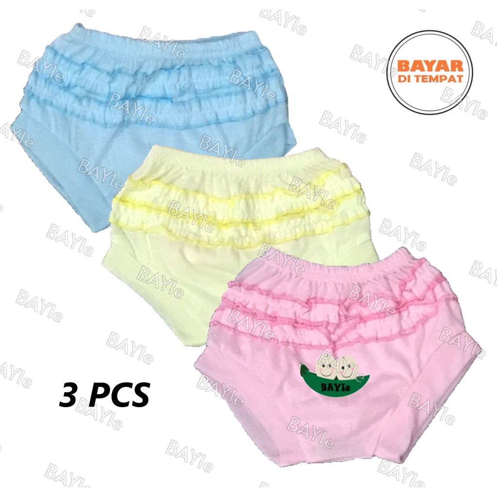 BAYIe - 3 PCS Celana Pendek Segitiga Bayi Perempuan Rampel SIN-SIN umur 0 -12 bulan/CD anak cewek