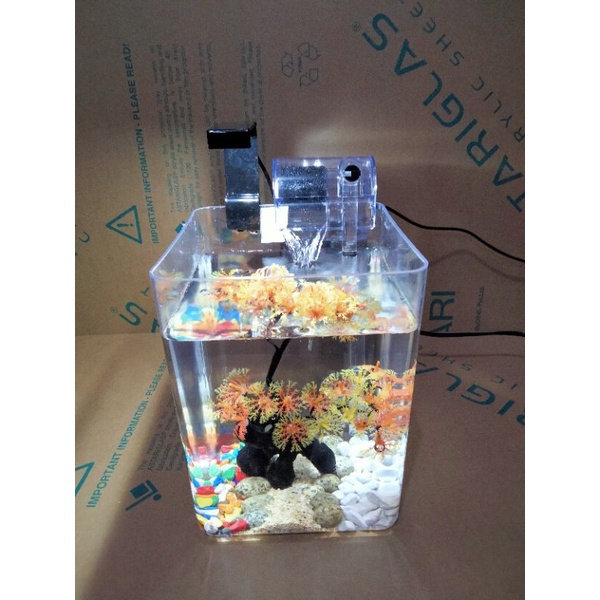 Akuarium Mini Akrilik + Filter Gantung/Air Terjun