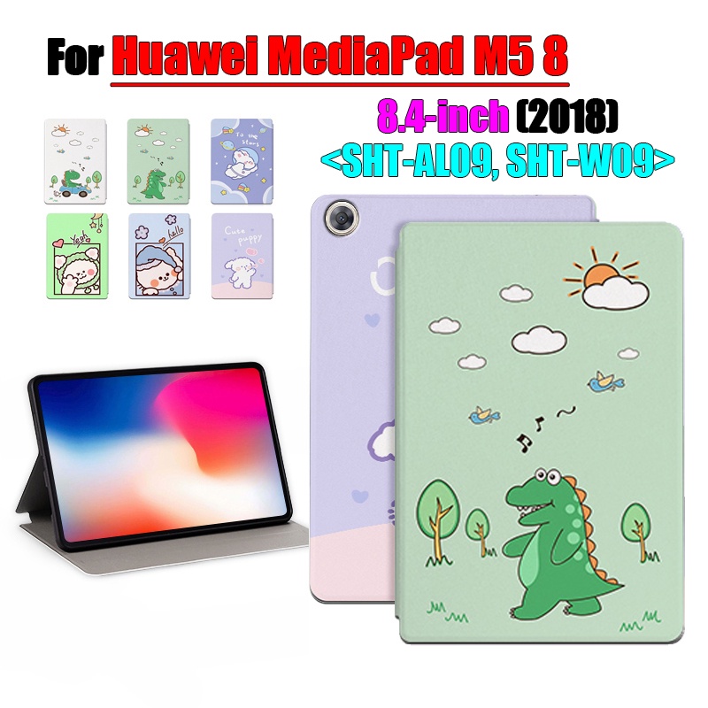 [Ready Stock] Untuk Huawei MediaPad M5 8.4-inch (2018) SHT-AL09 SHT-W09 Tablet Case Pelindung Pola Fashion Kartun Anime Stand Flip Cover