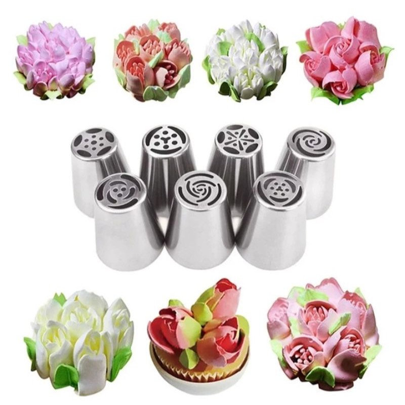 spuit kue model rusia 7 pcs (motif bunga tulip)