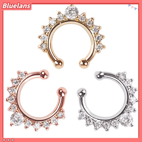 Bluelans 1 Pc U-shape Non Piercing Fake Clip On Septum Clicker Nose Ear Lip Ring Hoop