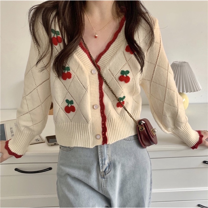 CARDIGAN OUTER WANITA  KNIT CHERRY JAKET CEWEK MX951