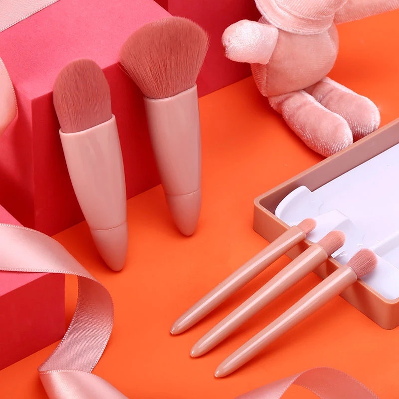 Set Brush Makeup Mini 5 In 1 Multifungsi Dengan Case Untuk Travel