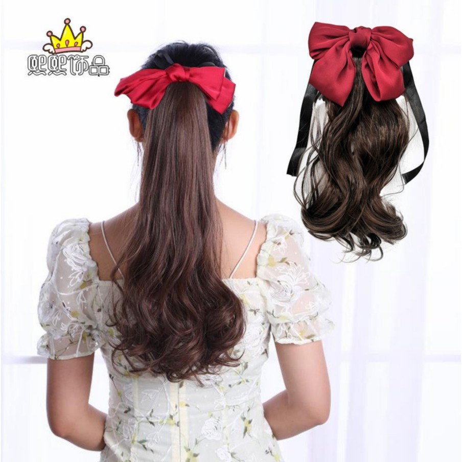 PBW PBC ponytail hair extension pita bow wavy curly kunciran ikat ekor