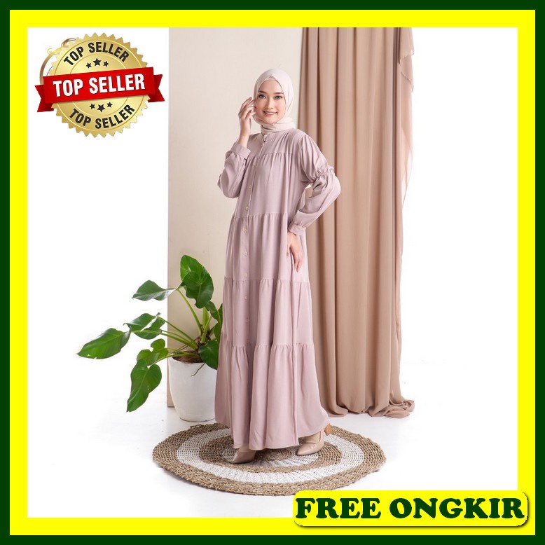Busana Muslim Elisabet Pakaian Wanita Terbaru 2022 Sy941 Terlaris Ba Zahira Dress Beige | Fashion