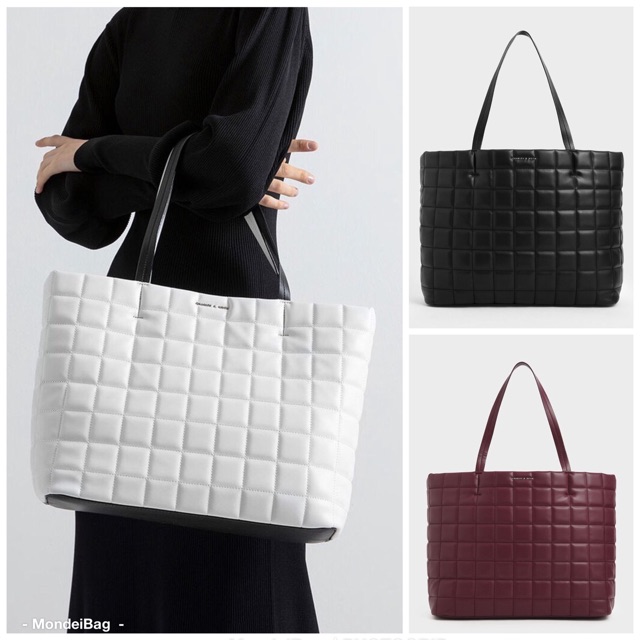 ORIGINAL  Charles&k3ith square quilted tote bag free pouch / tas CK cnk c&k