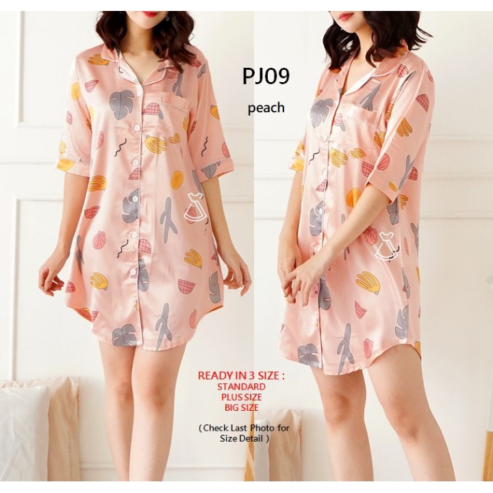 PJ09 - DASTER WANITA BAJU TIDUR BASIC SATIN IMPORT BAJU TIDUR MOTIF MURAH