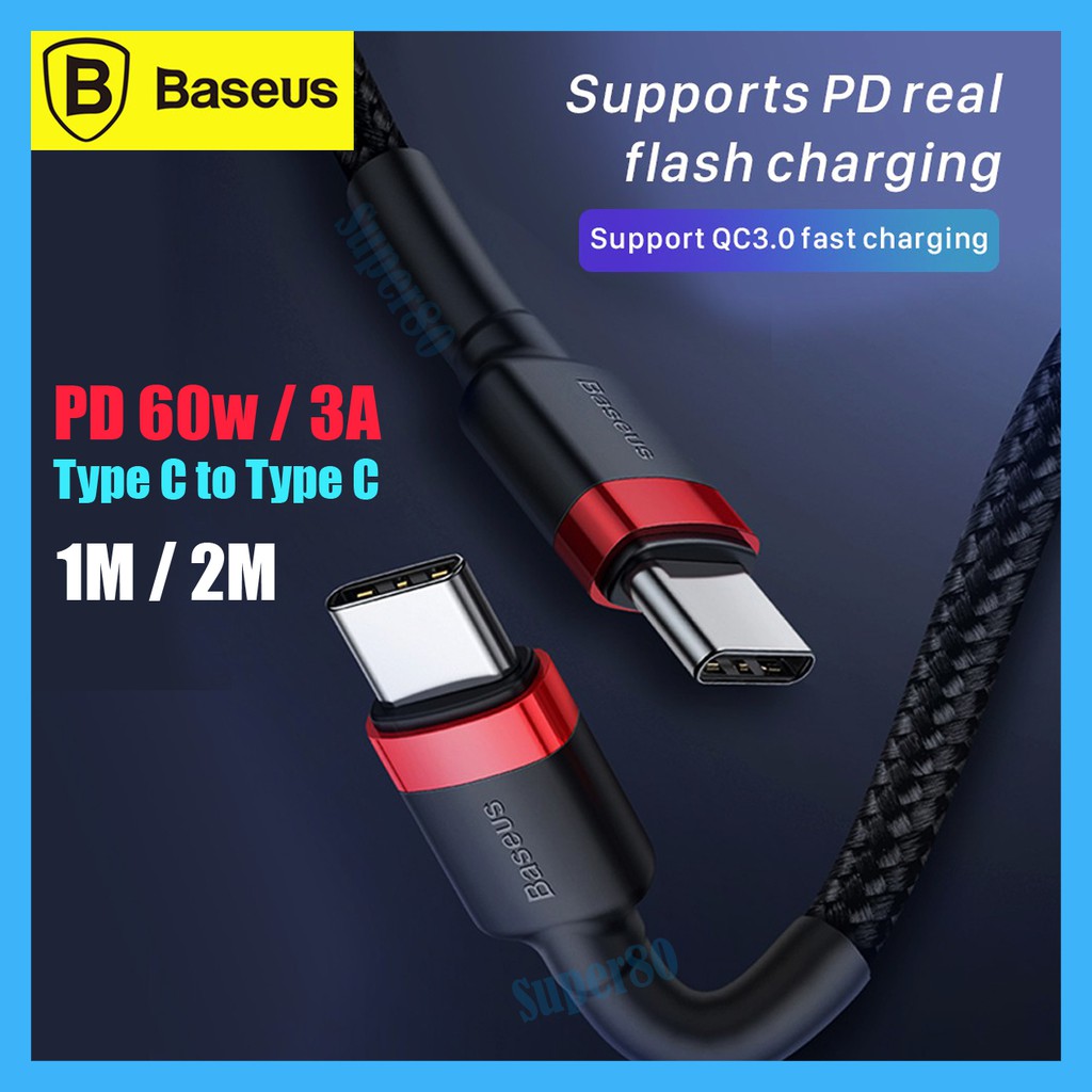 Baseus PD 60W Type C to Type C Cable QC Quick Charge Fast Charging Kabel Data Charger Cafule 1m / 2m