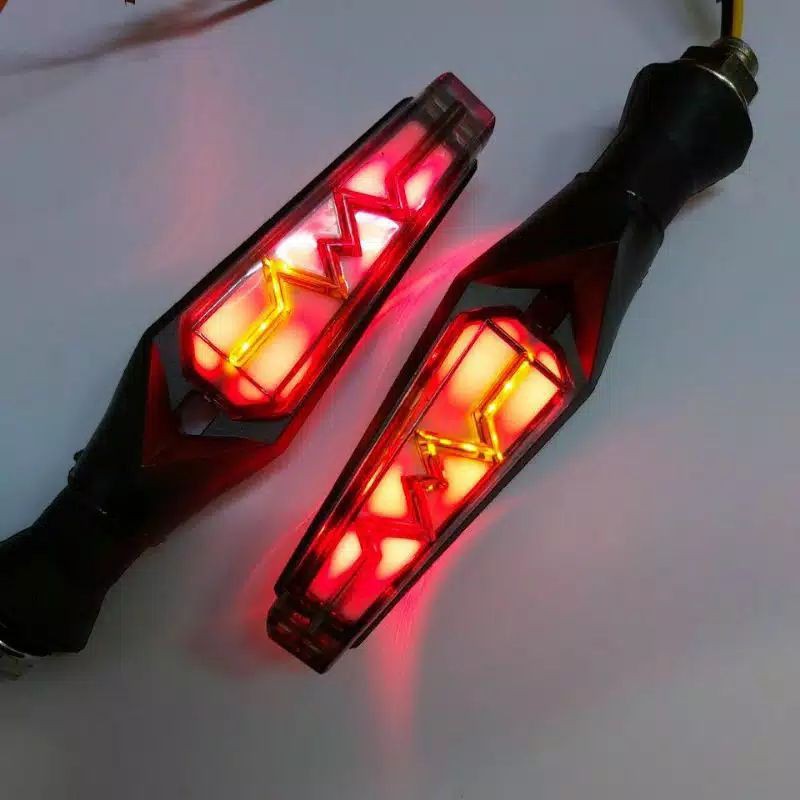 Lampu LED sen running sein 2 warna senja merah sen kuning model detak jantung running universal