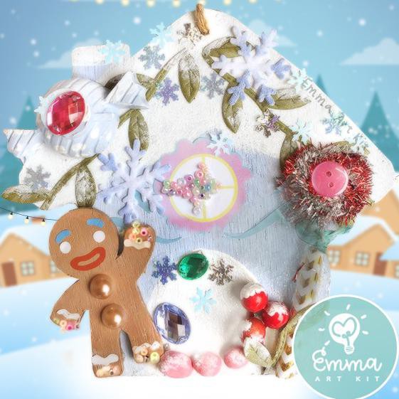 

Gingerbread Christmas Ornament Art Kit DIY (Includes Paint and Brush)
