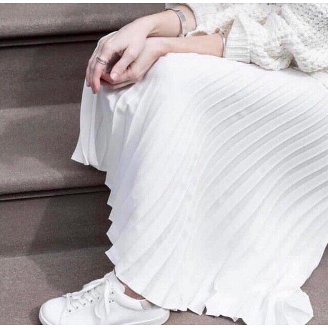 ROK PLISKET PUTIH WHITE + FURING PLEATED SKIRT PANJANG MAXI FLARE MAYUNG FURING