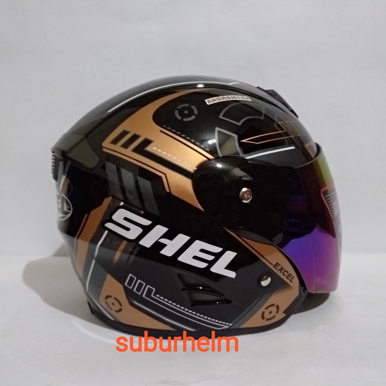 Jual HELM SHEL EXCEL ANDROMEDA BLACK GOLD GLOSSY DAN DOFF HALF FACE SINGLE VISOR Shopee Indonesia