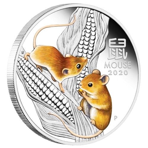 Koin Perak 2020 Australian Lunar III Mouse 1 Oz Coloured Silver Coin