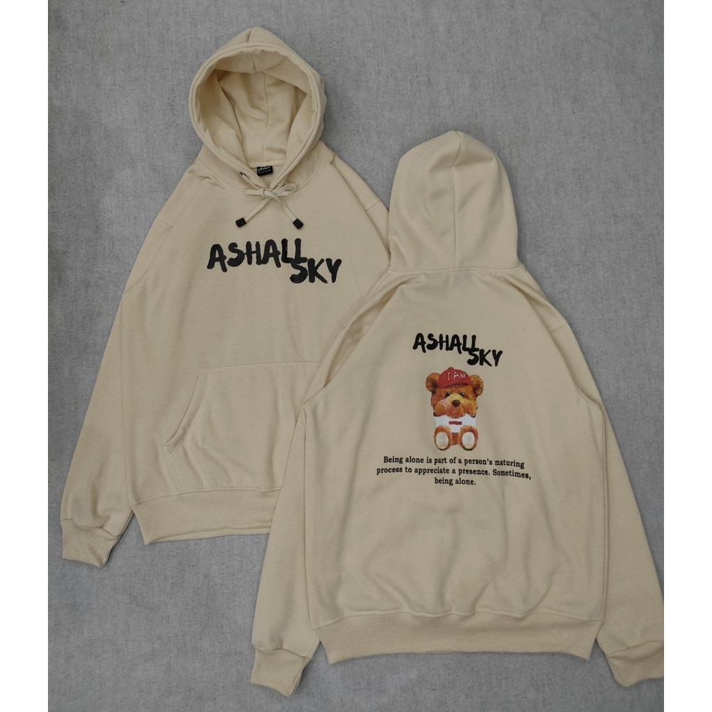 HOODIE PRIA CREAM ALONE BEAR ASH-HOODIE PRIA HITAM-HOODIE EGTN CREAM-HOODIE ASH KREM-HOODIE ORIGINAL BANDUNG