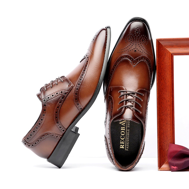 2021  Tinggi Meningkatkan ole Formal Kulit Sepatu Pria Ukir Asli Kulit Brogue Kantor Bisnis Derby Se