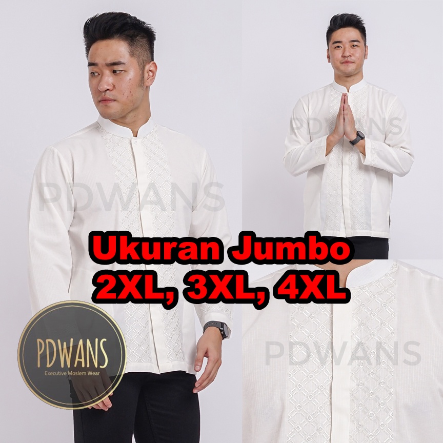 Baju Koko JUMBO BIG SIZE XXL XXXL XXXXL 2XL 3XL 4XL Lengan Panjang Putih Tulang Kemeja Koko Muslim Bordir  PDWANS - ALSPJG26JUMBO