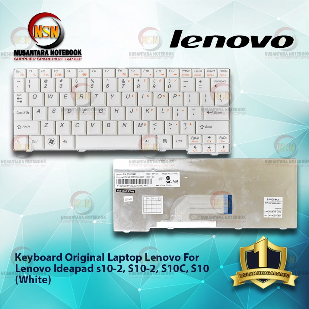 Keyboard Original Laptop Lenovo Ideapad s10-2 White For Lenovo S10-2, S10C, S10