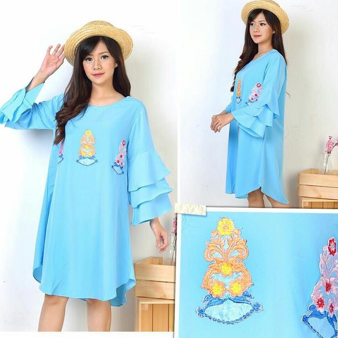 HARGA PROMO TUNIK SEPHIA BIRU MUDA/BLOUSE MUSLIM JUMBO/TUNIK JUMBO TERBARU/SW KUALITAS PREMIUM