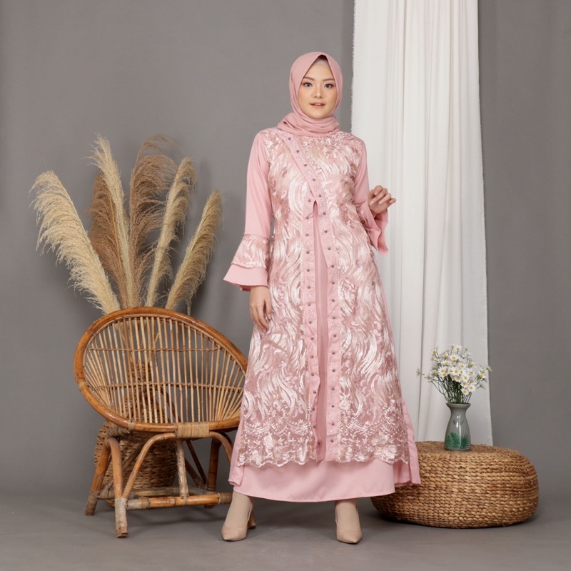 Gamis 9295 Bolero Buka Pintu Brukat Tile Tutu Remaja Dewasa Seragam Pesta Wanita Muslim All Size